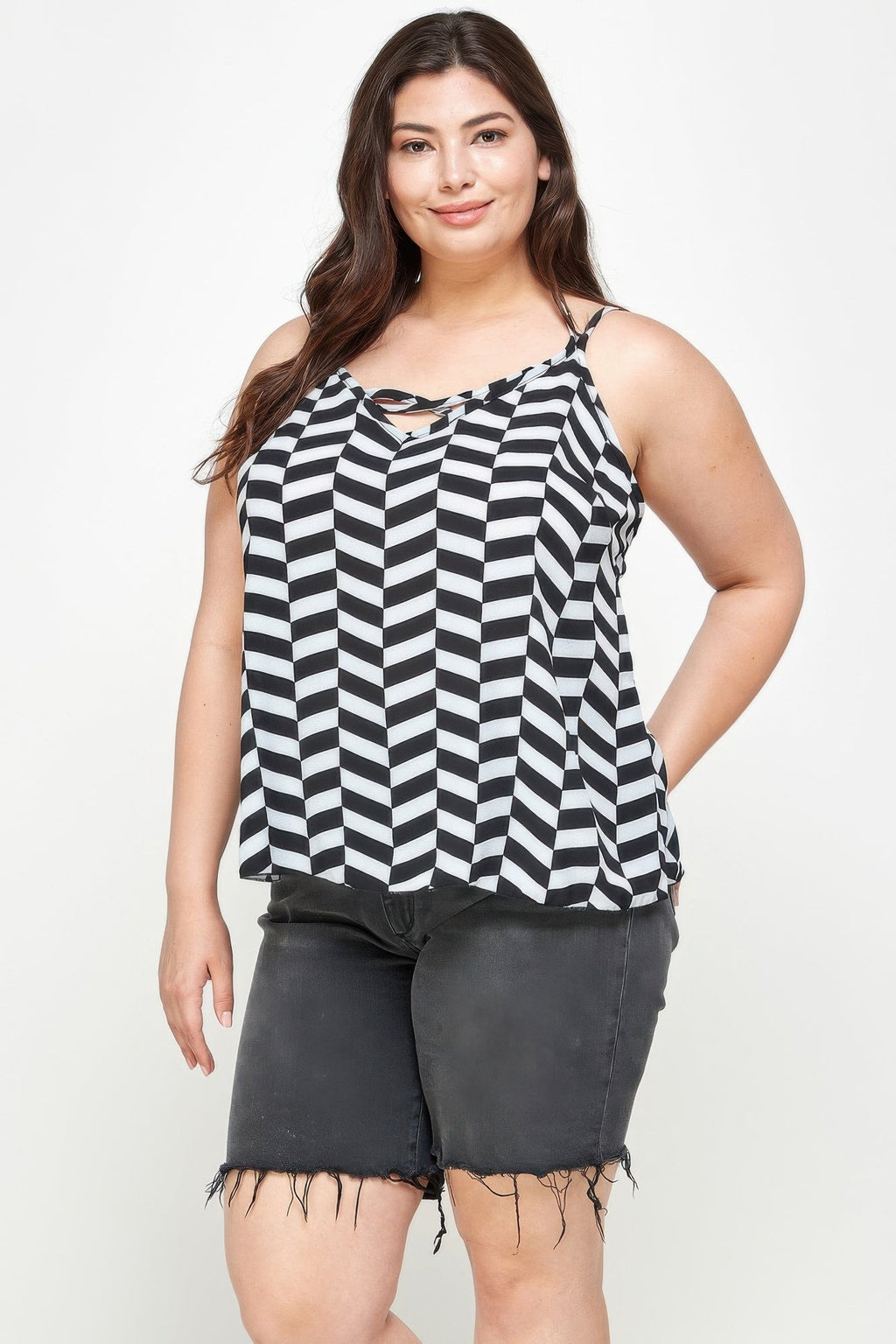 Geometric Top With Double Spaghetti Strap