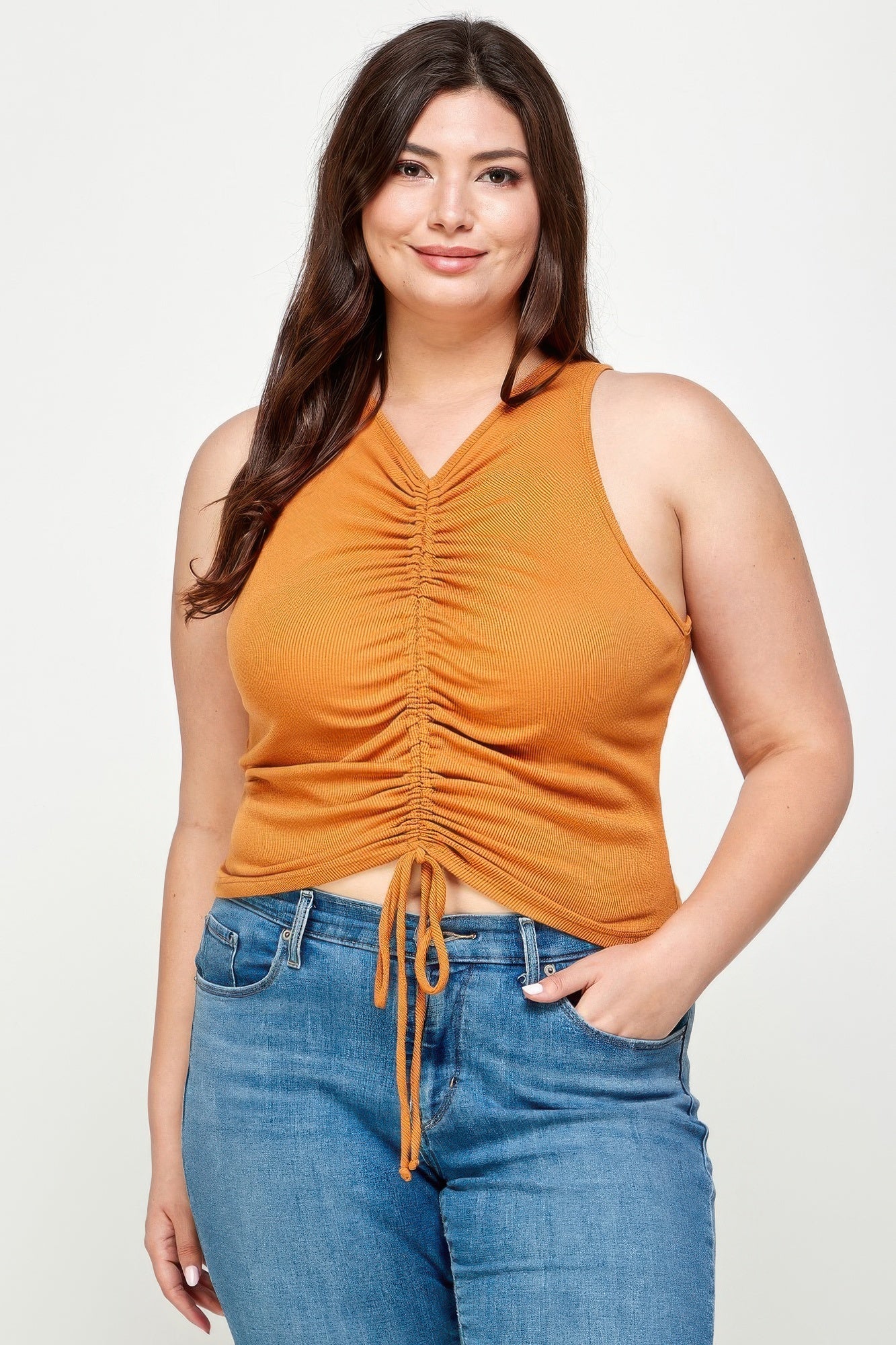 Ribbed Sleeveless Ruched Tank Top
