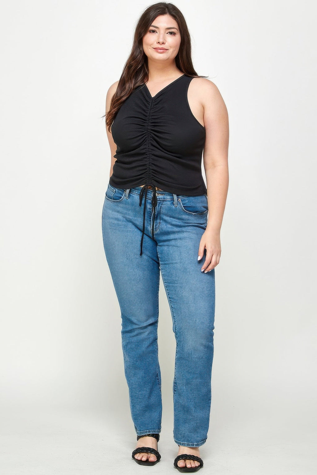 Ribbed Sleeveless Ruched Tank Top