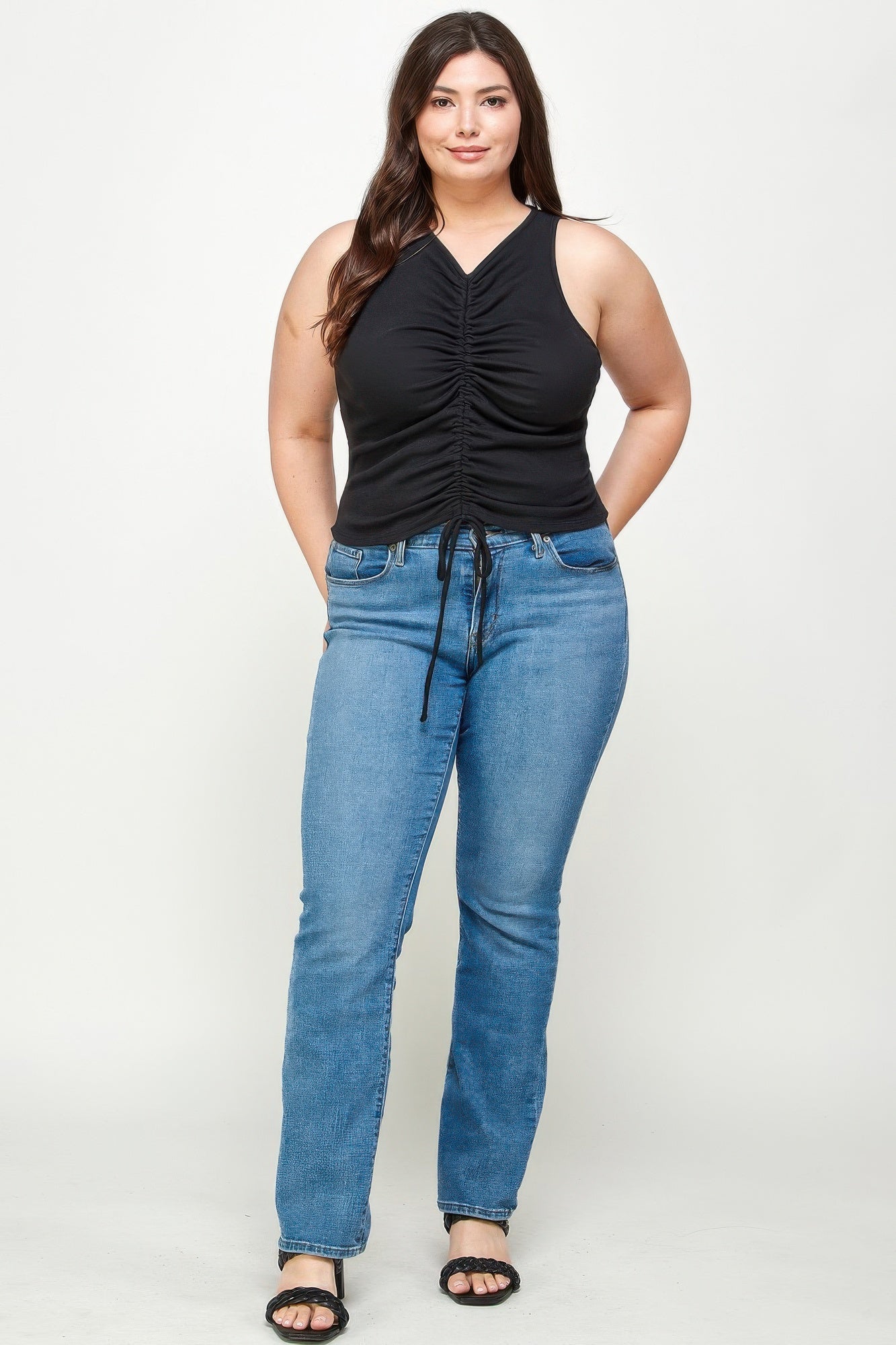 Ribbed Sleeveless Ruched Tank Top