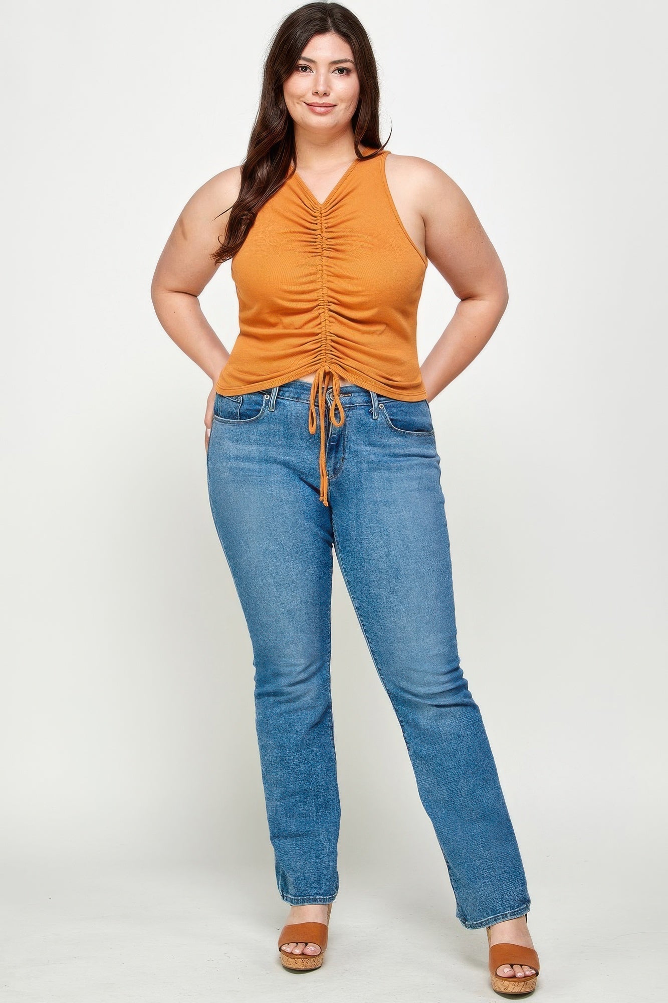 Ribbed Sleeveless Ruched Tank Top