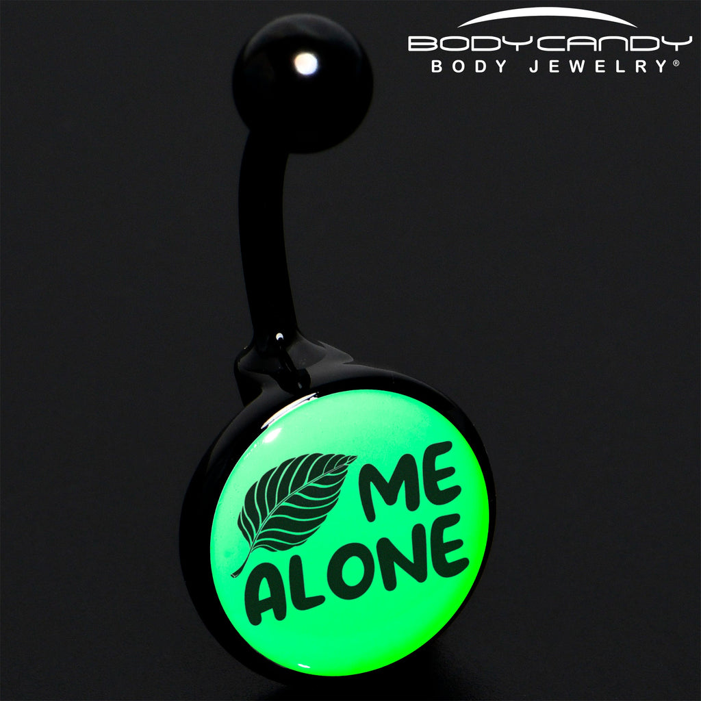 Glow in the Dark Black Leaf Me Alone Belly Ring by Onyx O