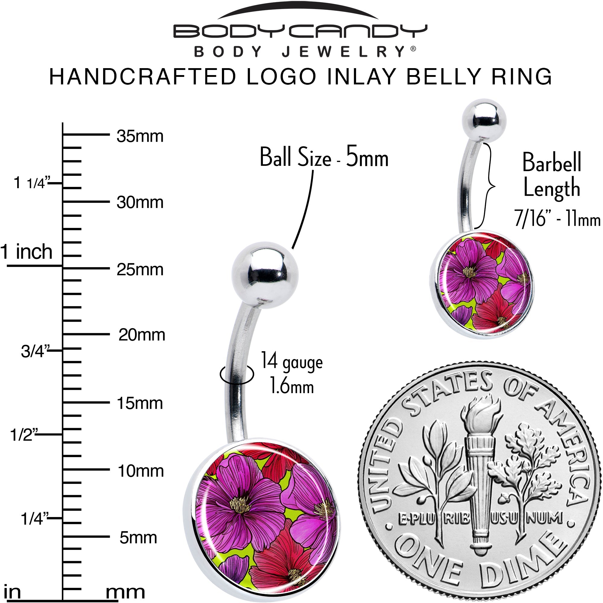 Blossom Creation Tropical Floral Flowers Belly Ring by Onyx O