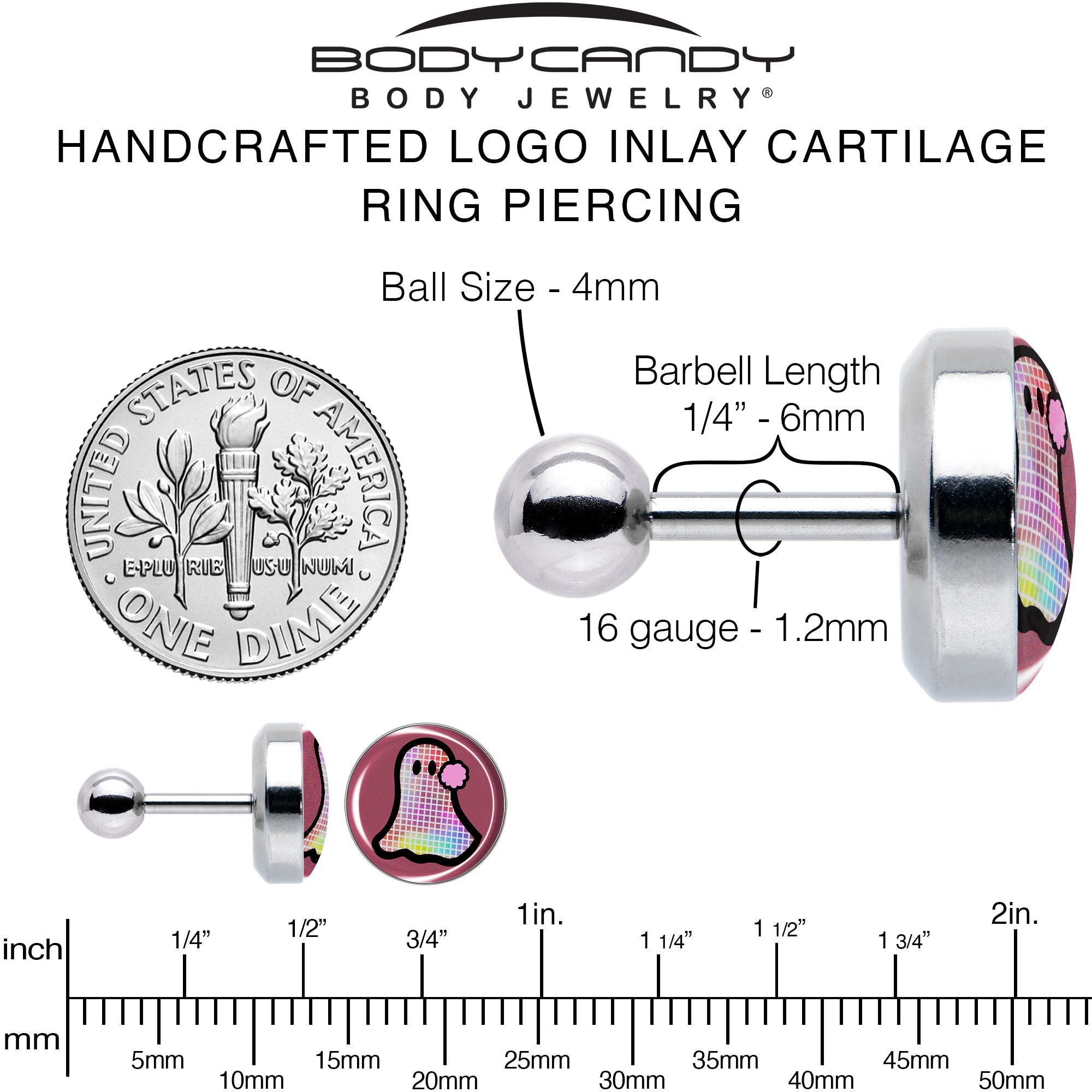 16G 1/4 Disco Spirit Ghost Tragus Cartilage Earring by Onyx O