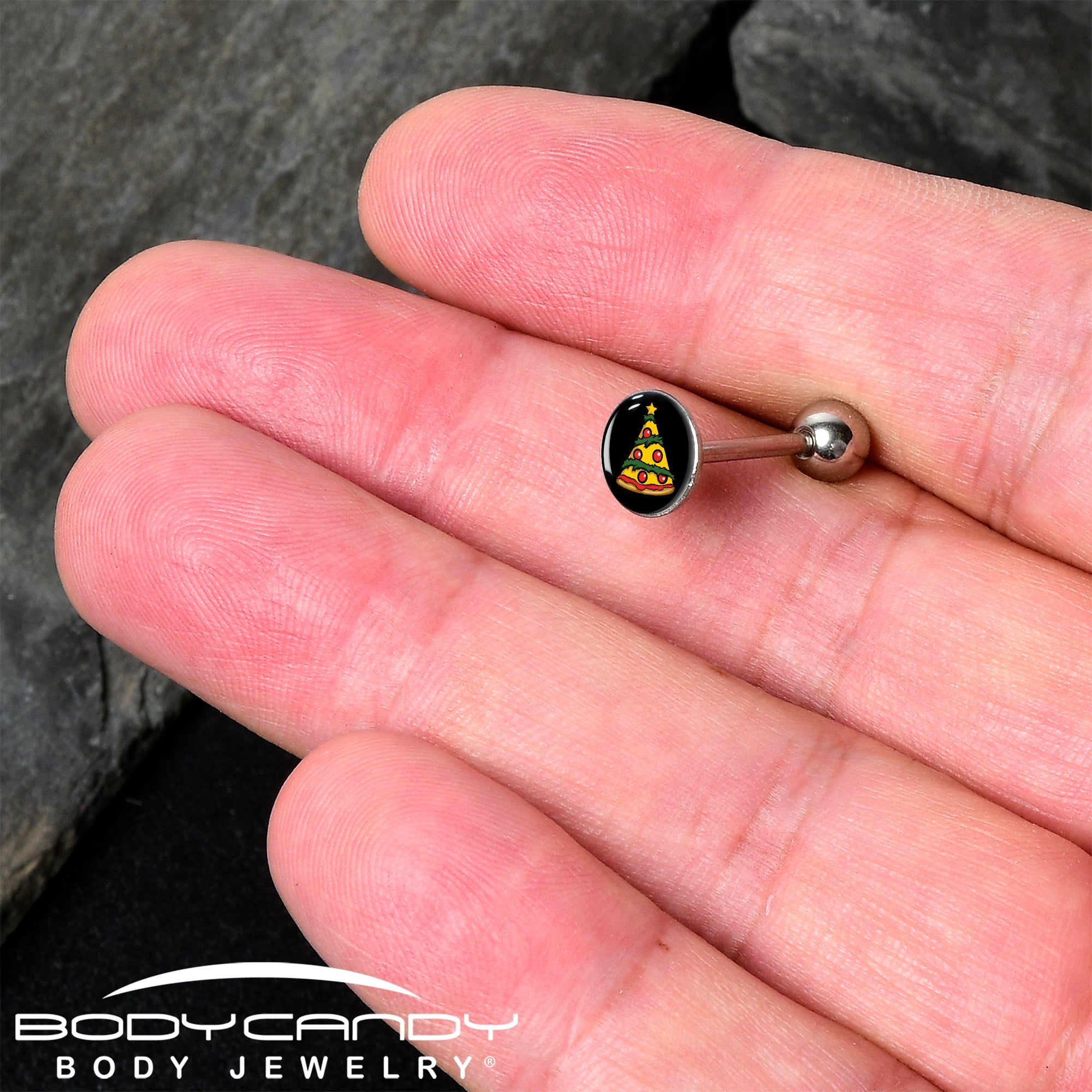 Christmas Holiday Pizza Tree Barbell Tongue Ring by Onyx O