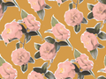Camellia Wallpaper, mustard and coral
