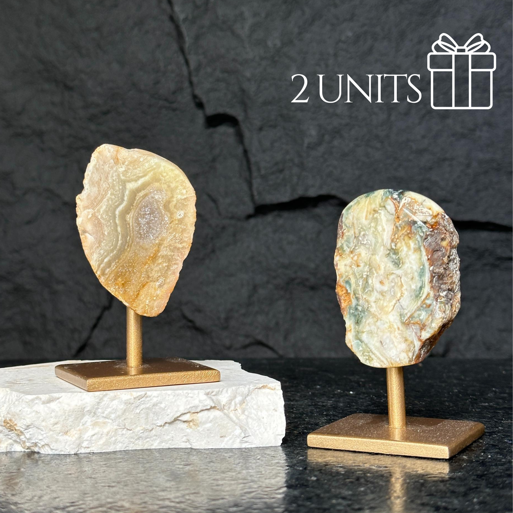 Colorful Jasper Slice Set On Metal Stand