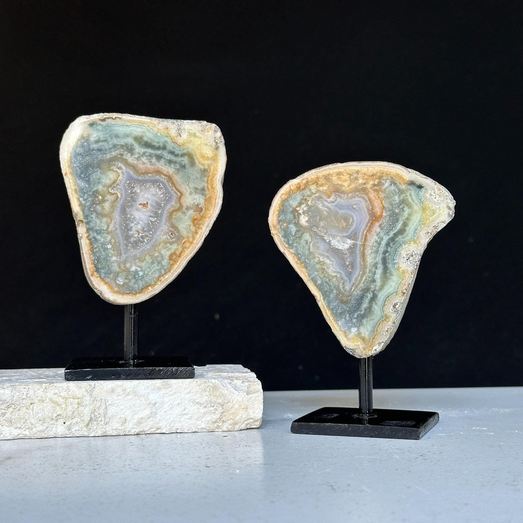 Colorful Jasper Slice Set On Metal Stand