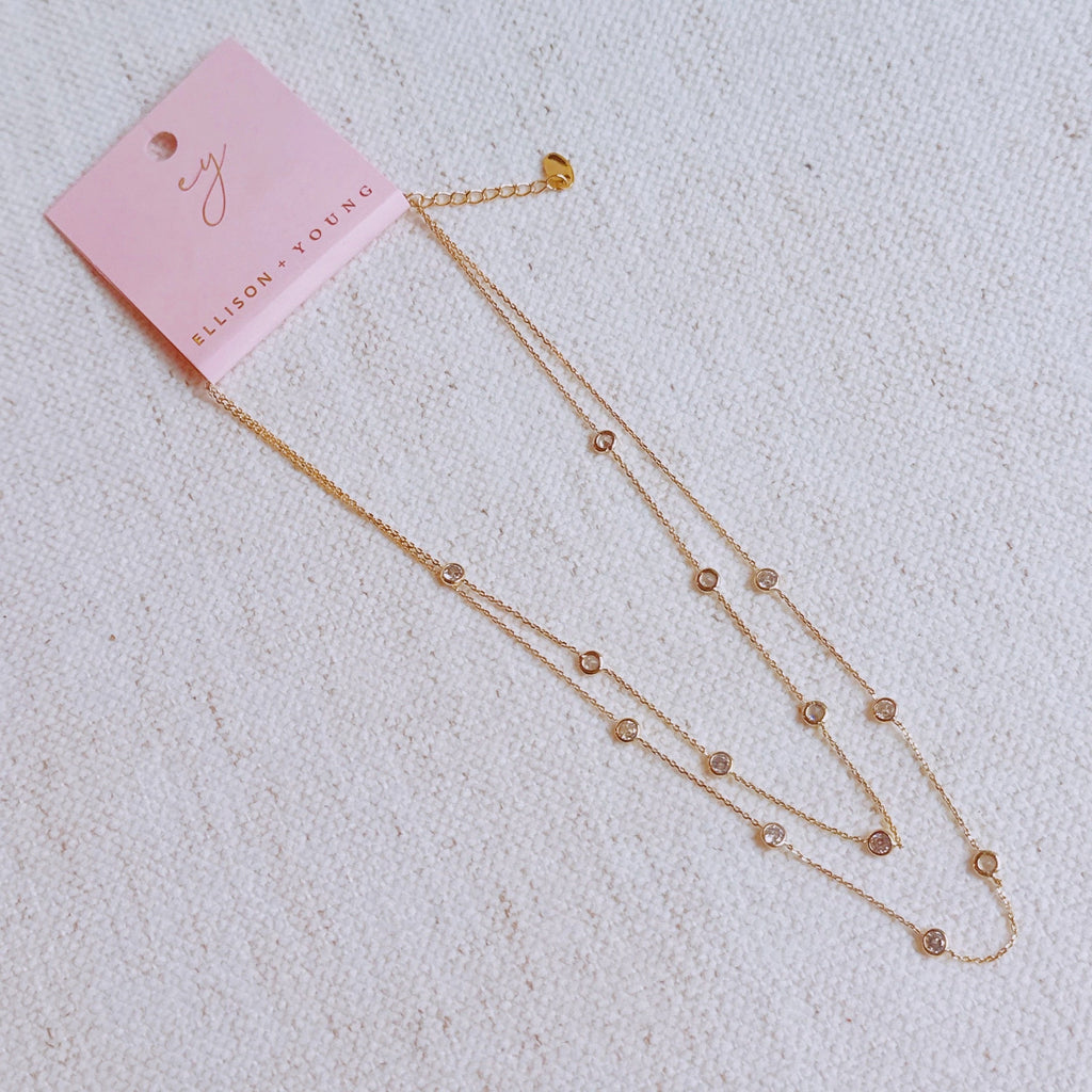 Crystal Bezel Station Layered Necklace