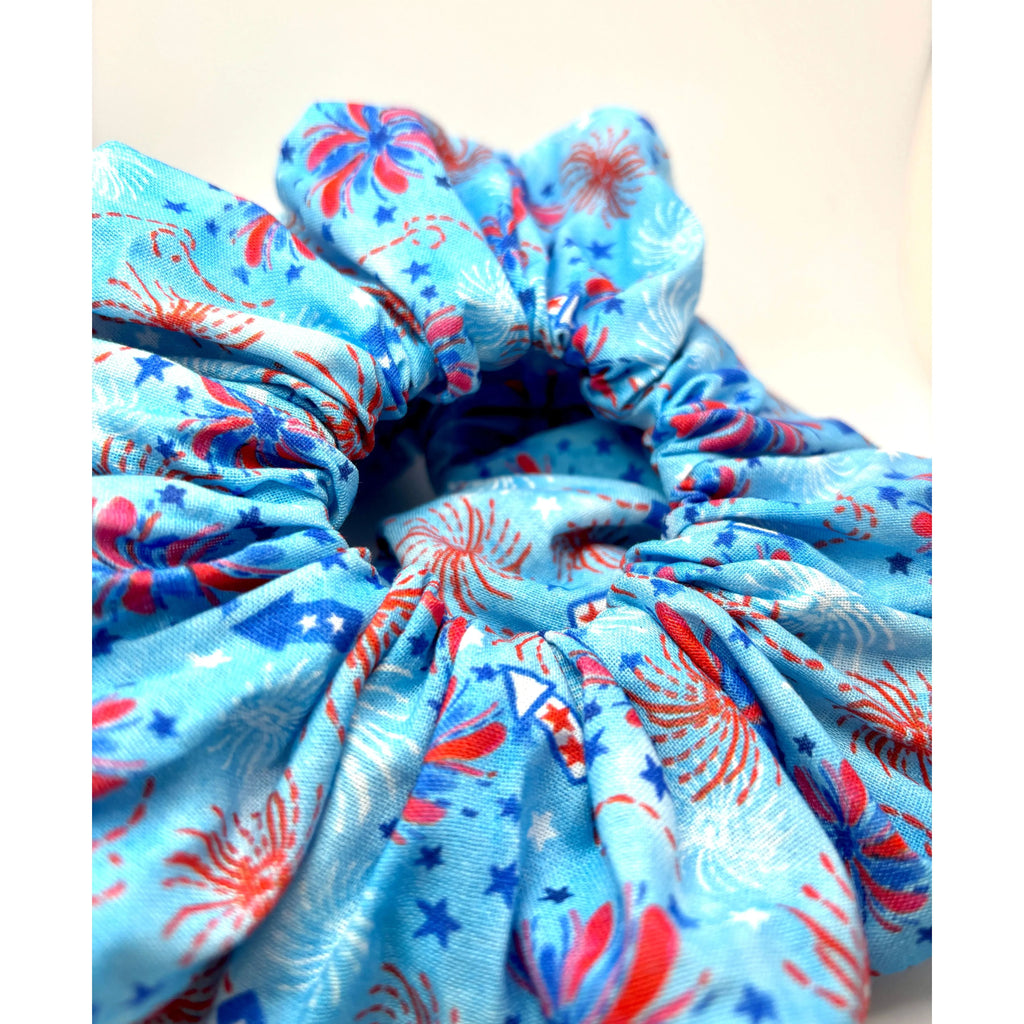 Blue Fireworks 4th of July Scrunchie
