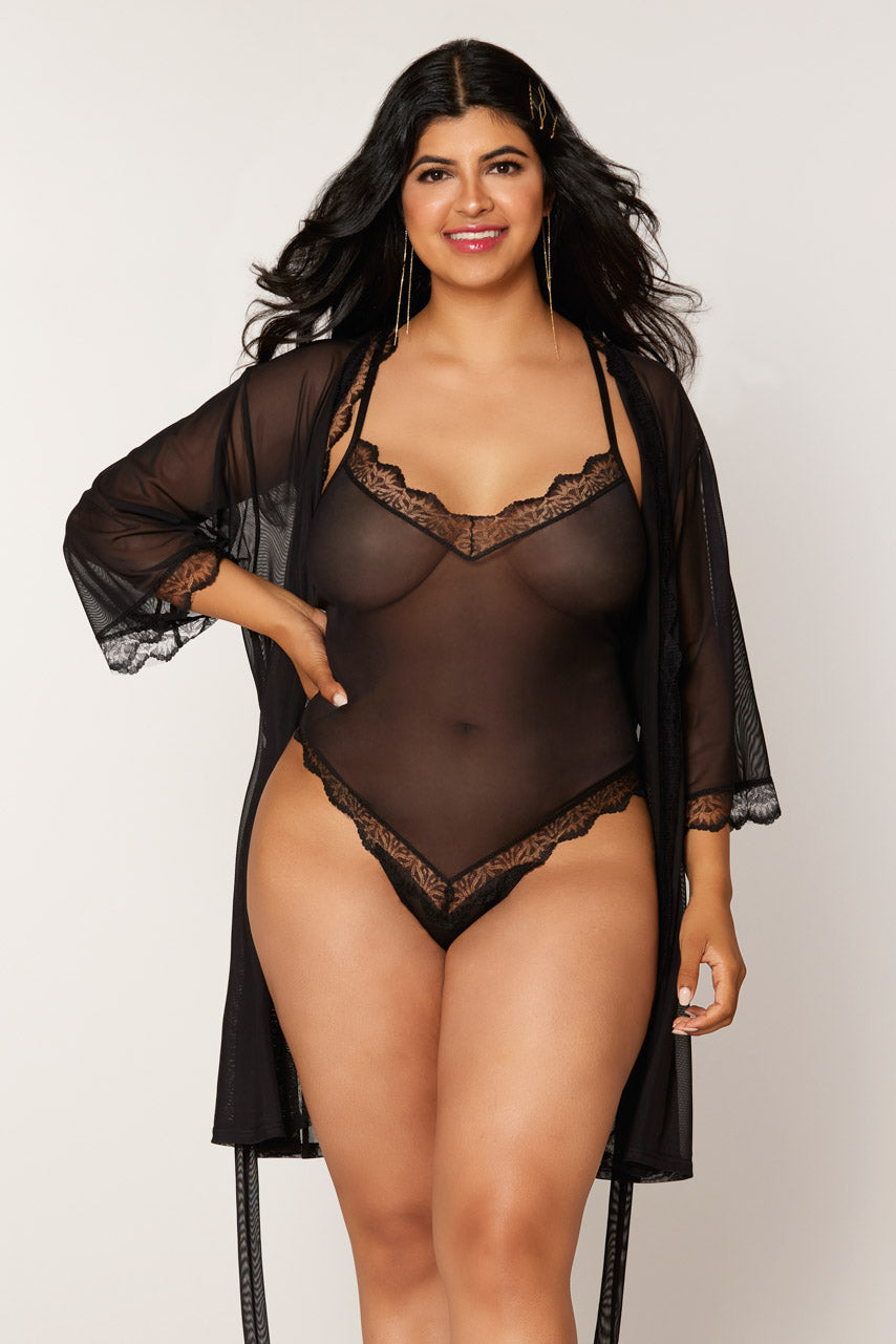 High Hip Mesh Teddy and Robe