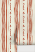 Daisy Chain Stripe Wallpaper, beige and brick red
