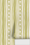 Daisy Chain Stripe Wallpaper, beige and chartreuse green