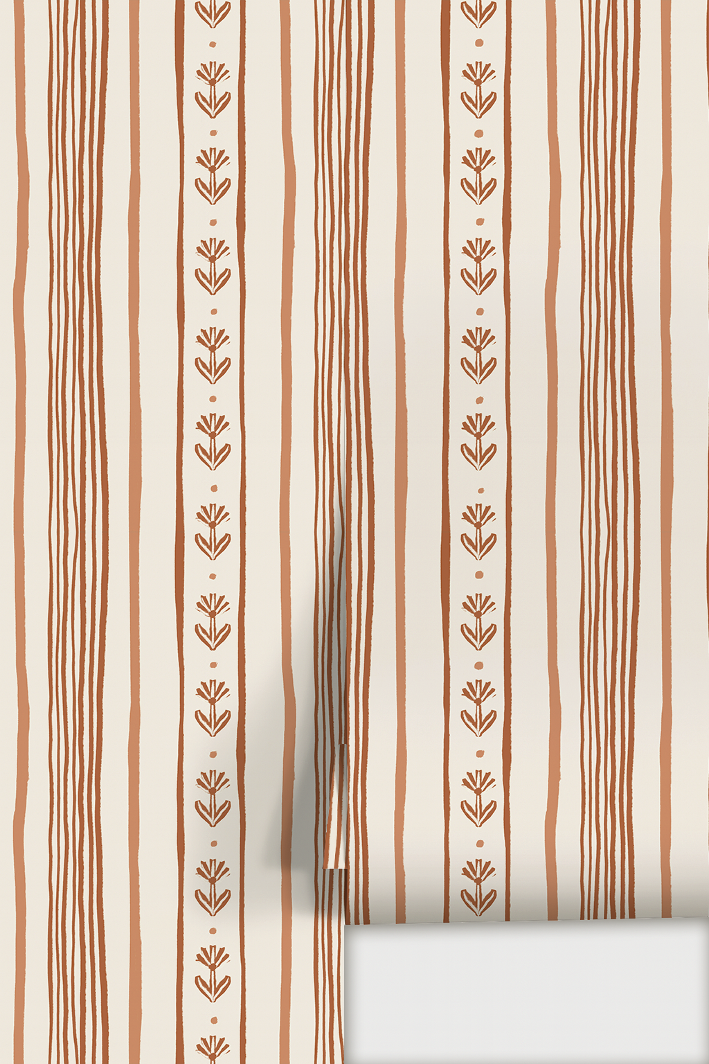 Daisy Chain Stripe Wallpaper, beige and terra cotta