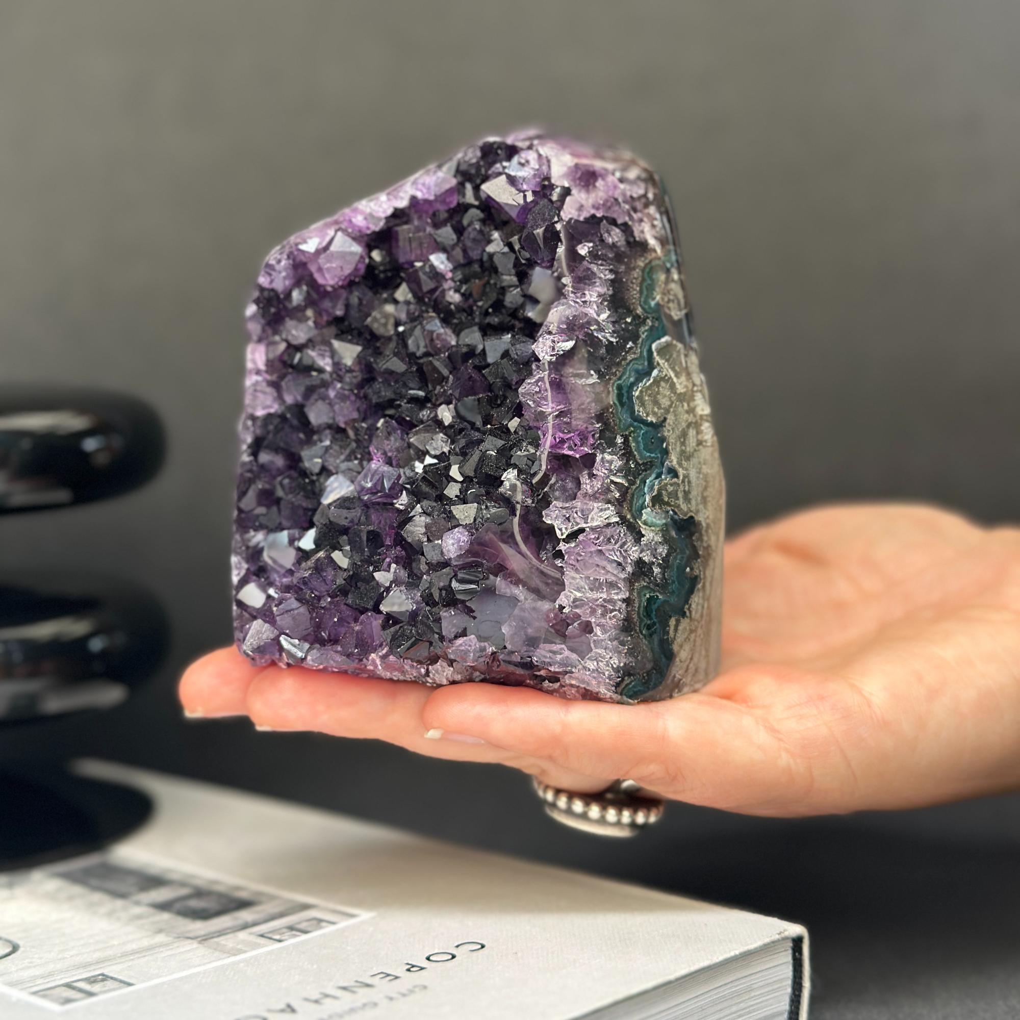 Deep Purple Amethyst cathedral geode, Unique raw crystal cluster, self stand