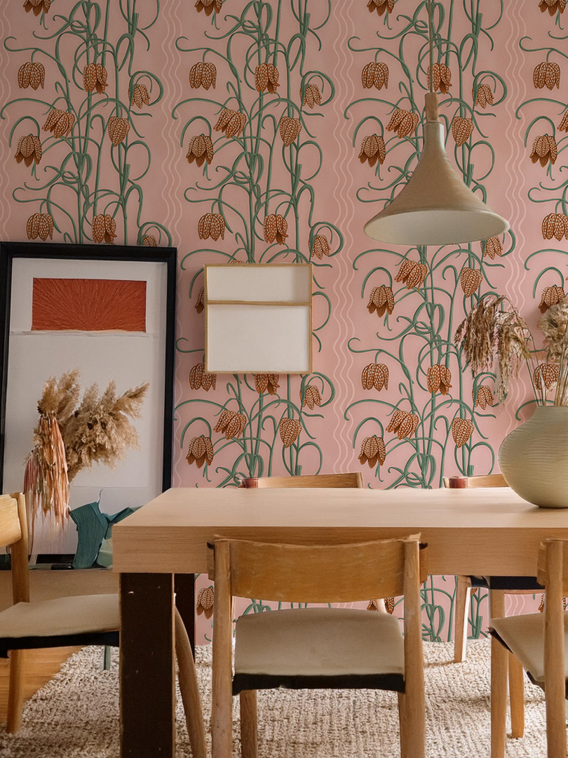 Campanas Wallpaper, dusty pink and orange