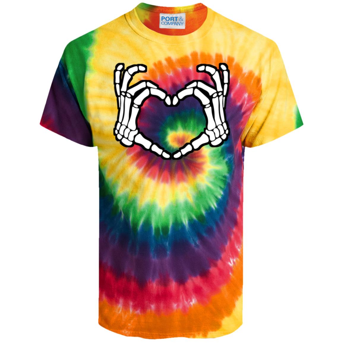 Skeleton Heart Fingers Tie-Dye Music Festival T-Shirt