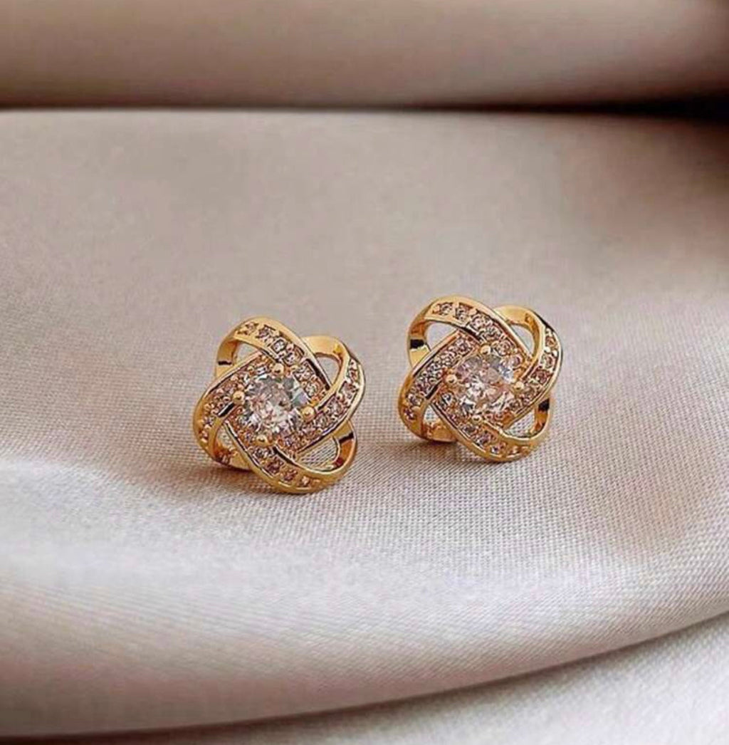 Dainty Gold or Silver and Crystal Twist Stud Earrings
