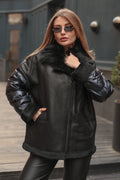 Genuine Lamb Leather Fox Fur Coat