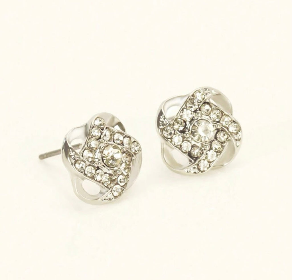 Dainty Gold or Silver and Crystal Twist Stud Earrings