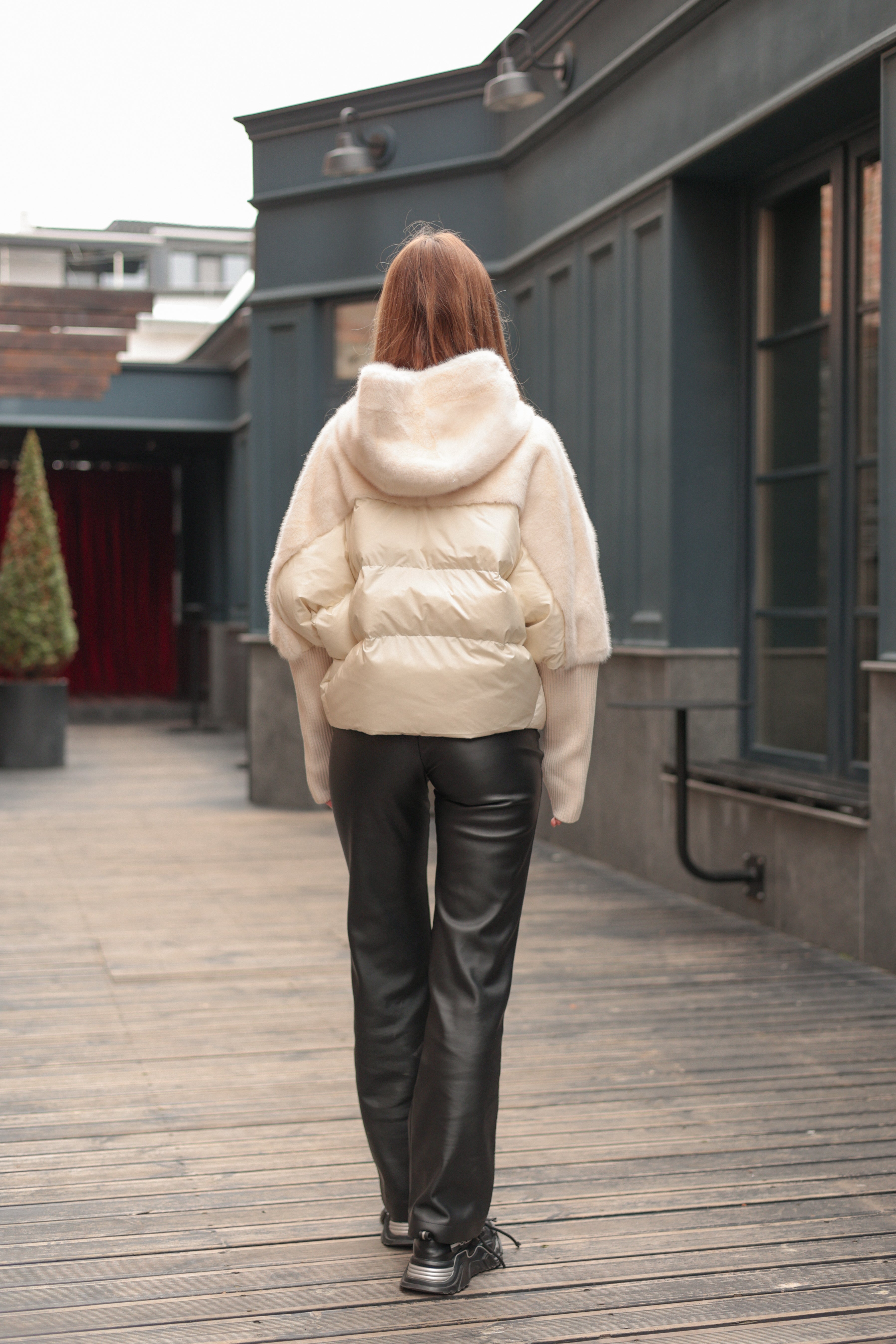 Serena Eco-Fur Down Fill Coat in Ivory
