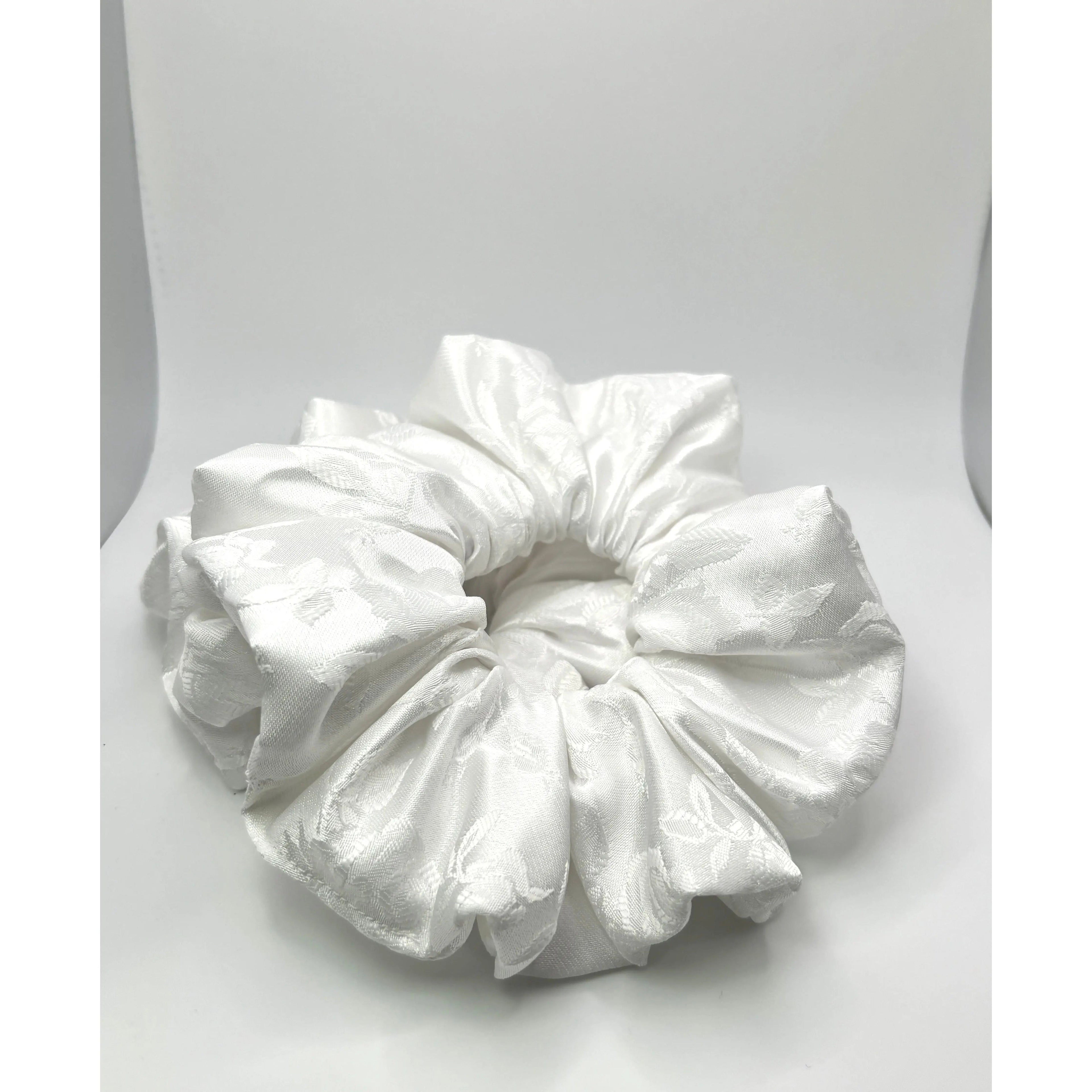 White Leaf Satin Scrunchie