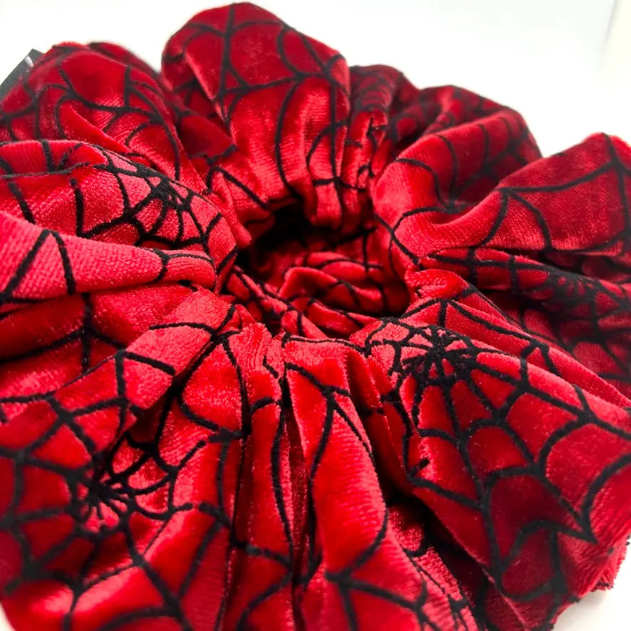 Red Spiderweb Crushed Velvet Scrunchie