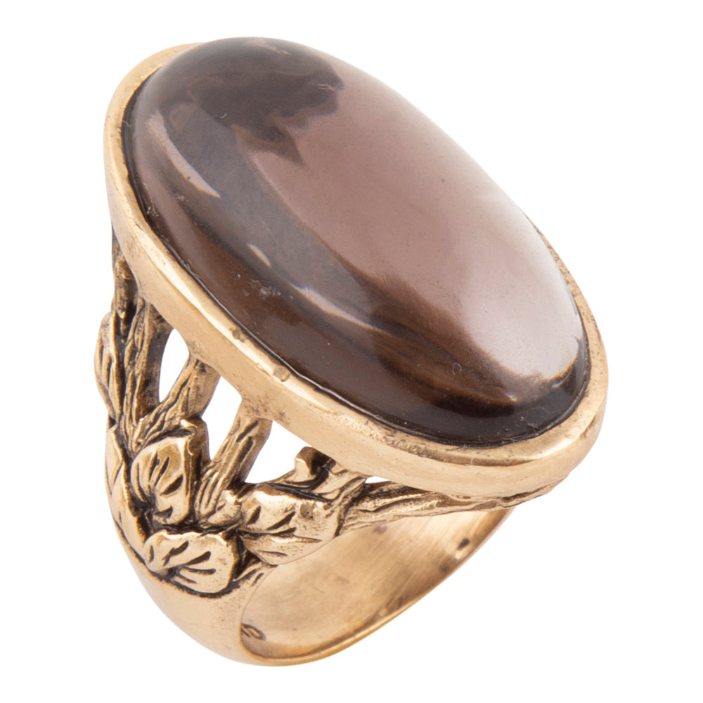 Enchanted Faceted Black Smoky Quartz Golden Ring