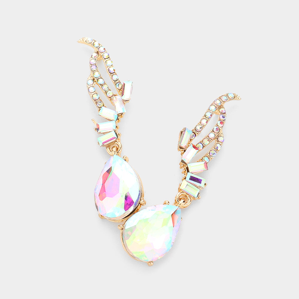 Teardrop Stone Dangle Evening Earrings