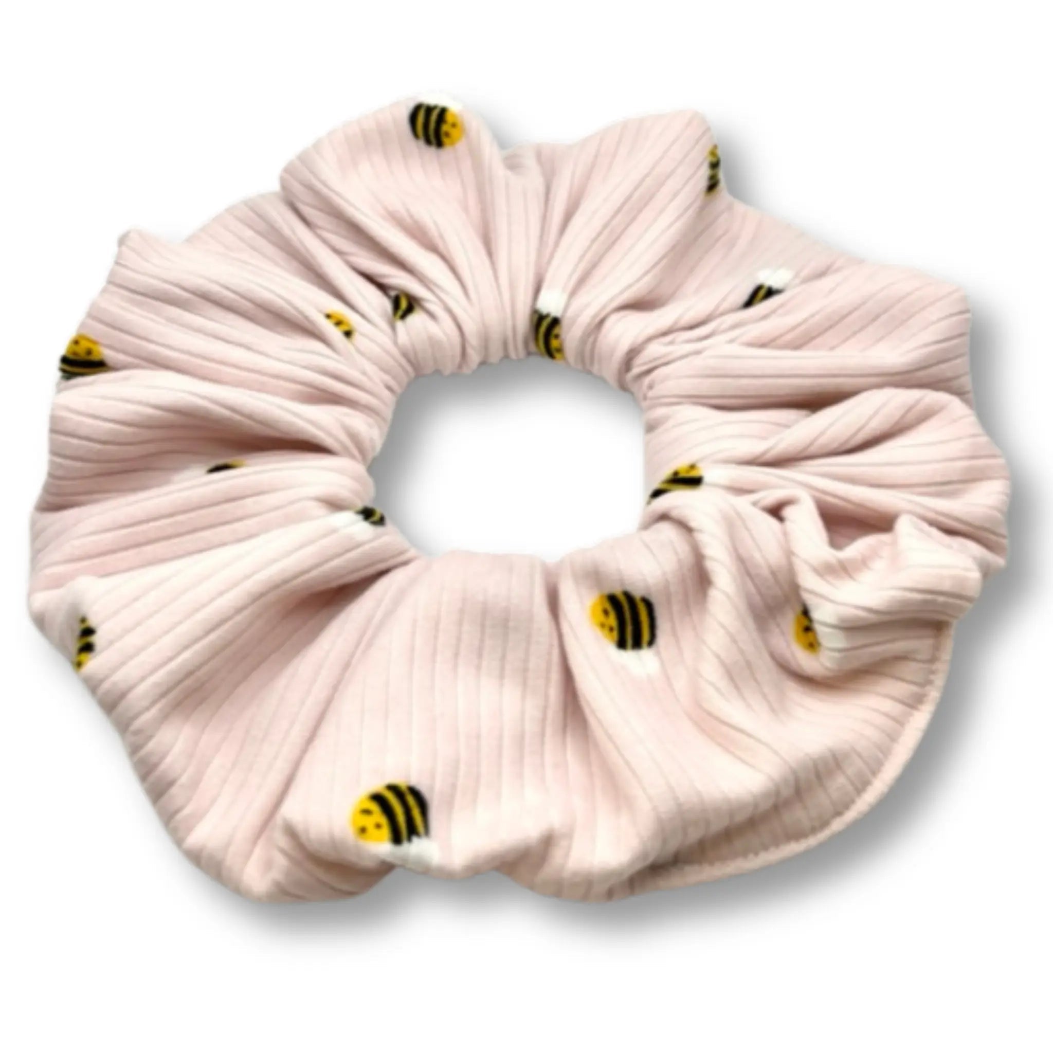 Pink Bees Ribbed Scrunchie