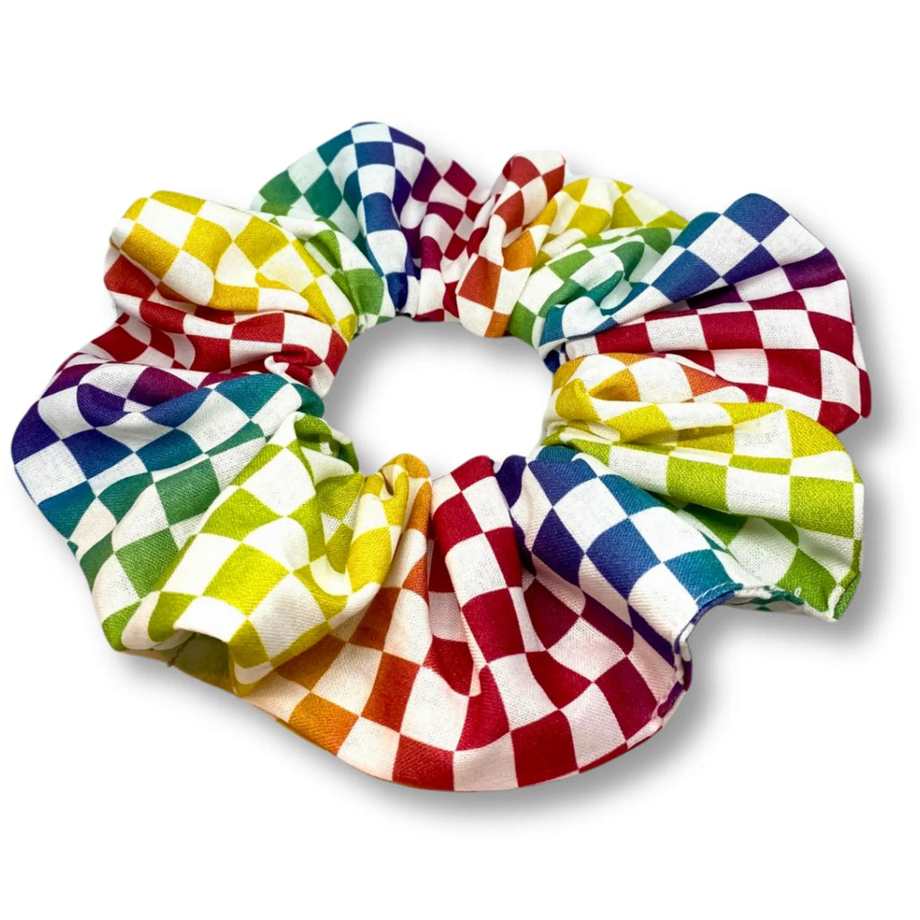 White Checkered Rainbow Scrunchie