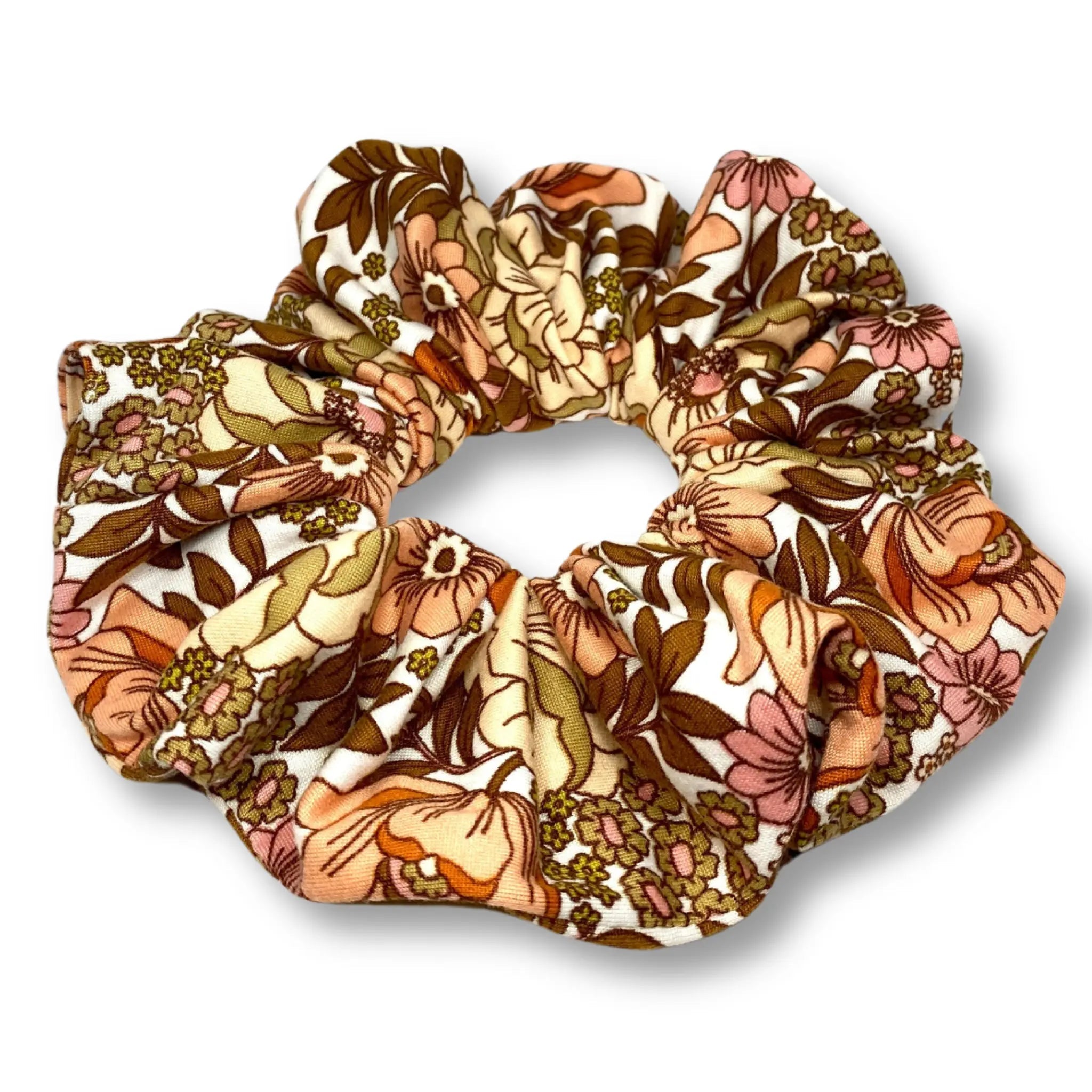 Brown Floral Brushed Polyester Scrunchie