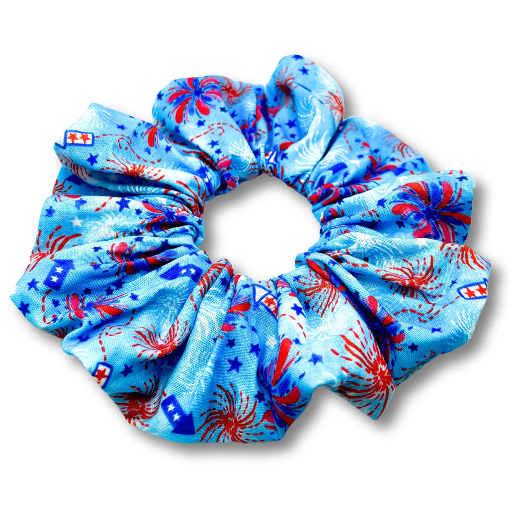 Blue Fireworks 4th of July Scrunchie