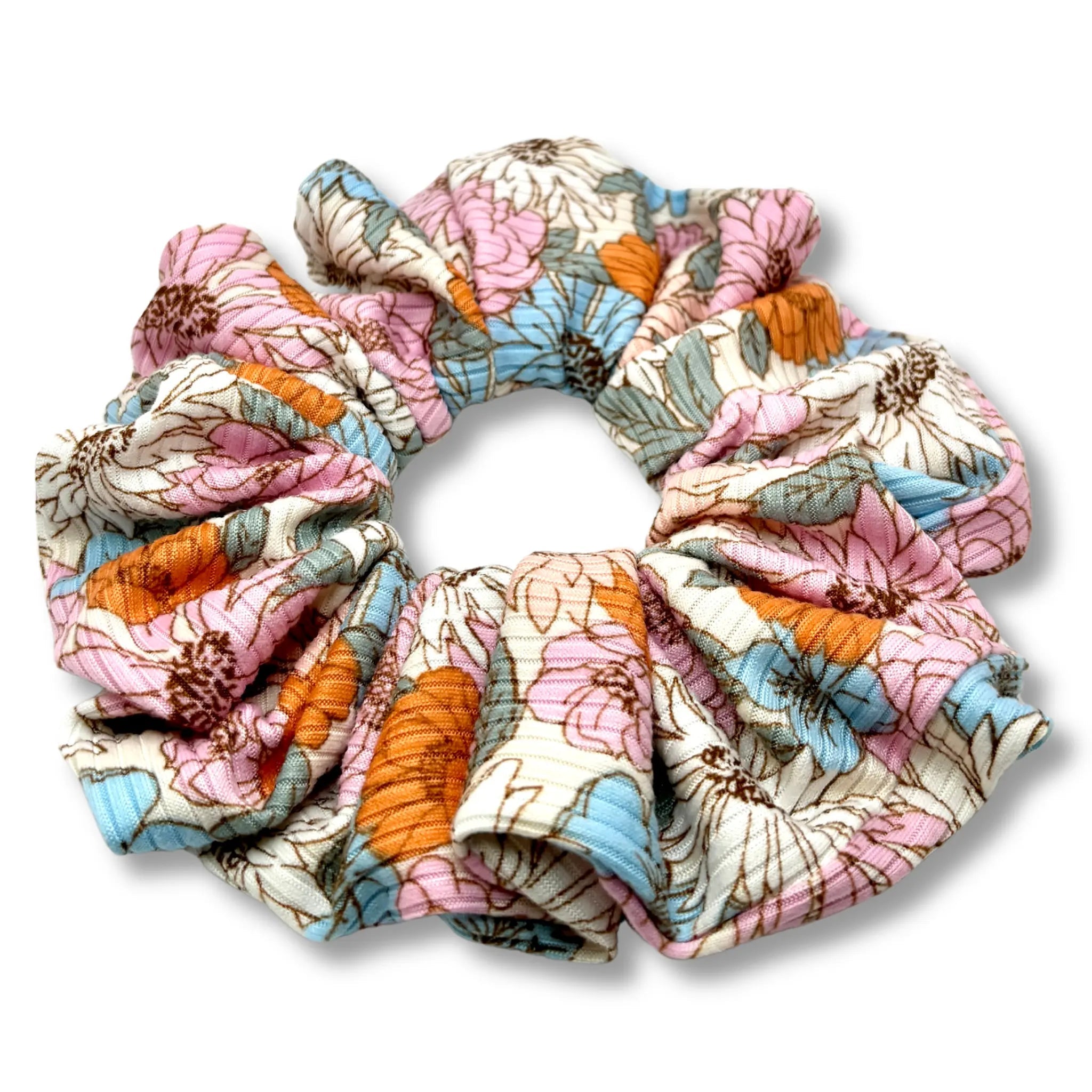 Colorful Flowers Ribbed Scrunchie