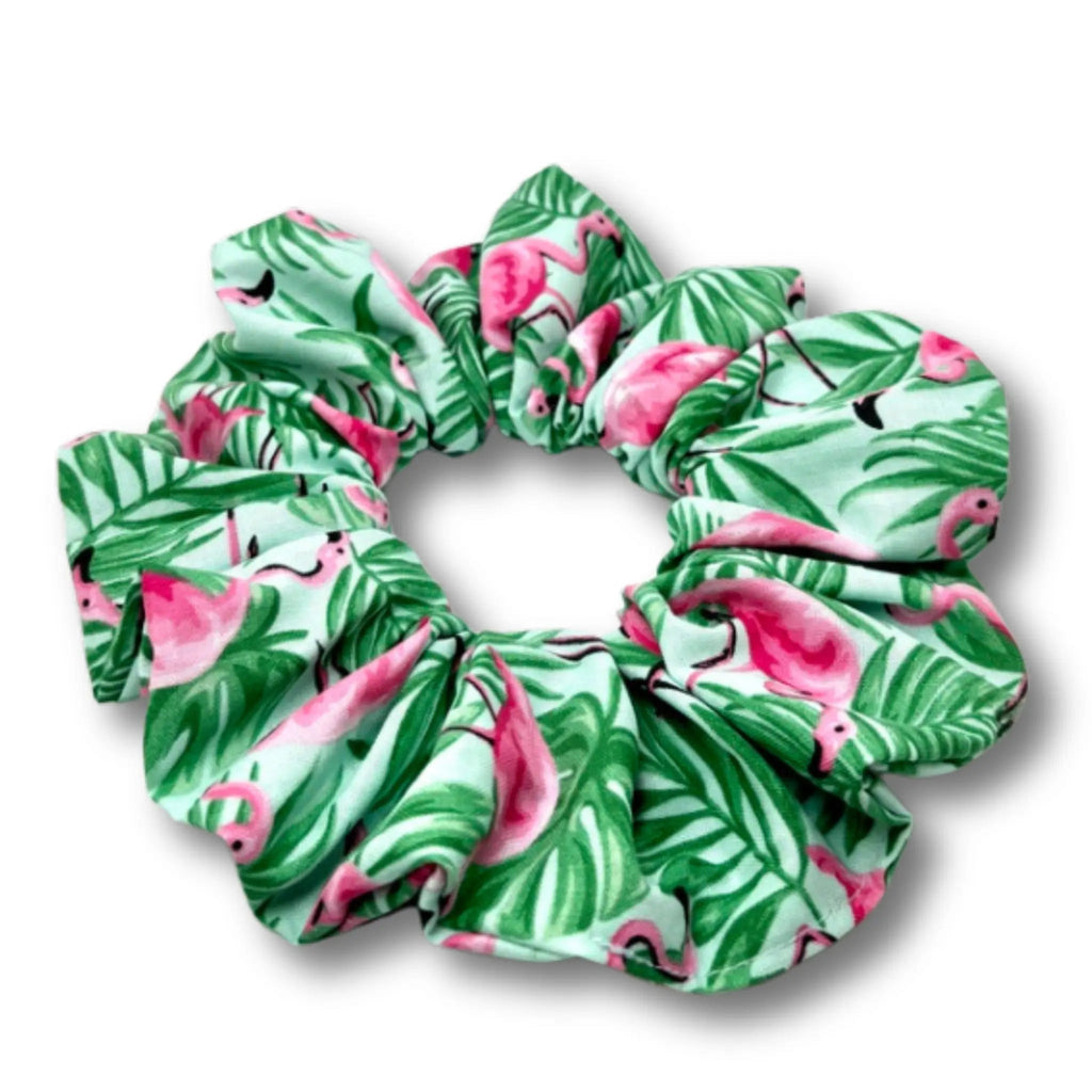 Palm Leaf Flamingos Summer Scrunchie