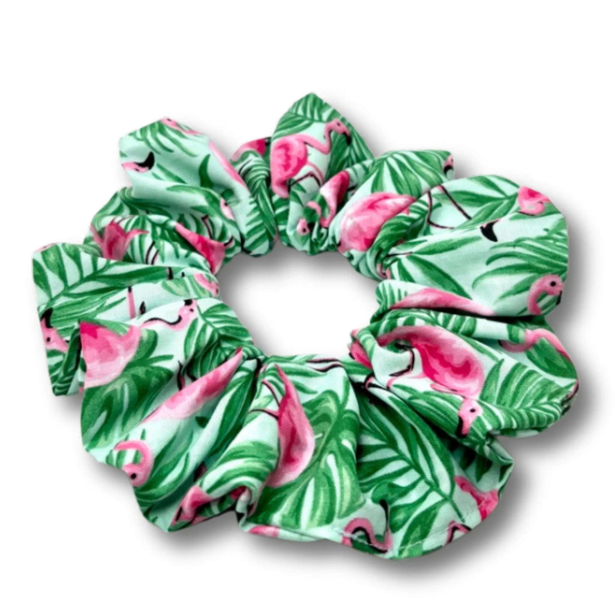 Palm Leaf Flamingos Summer Scrunchie