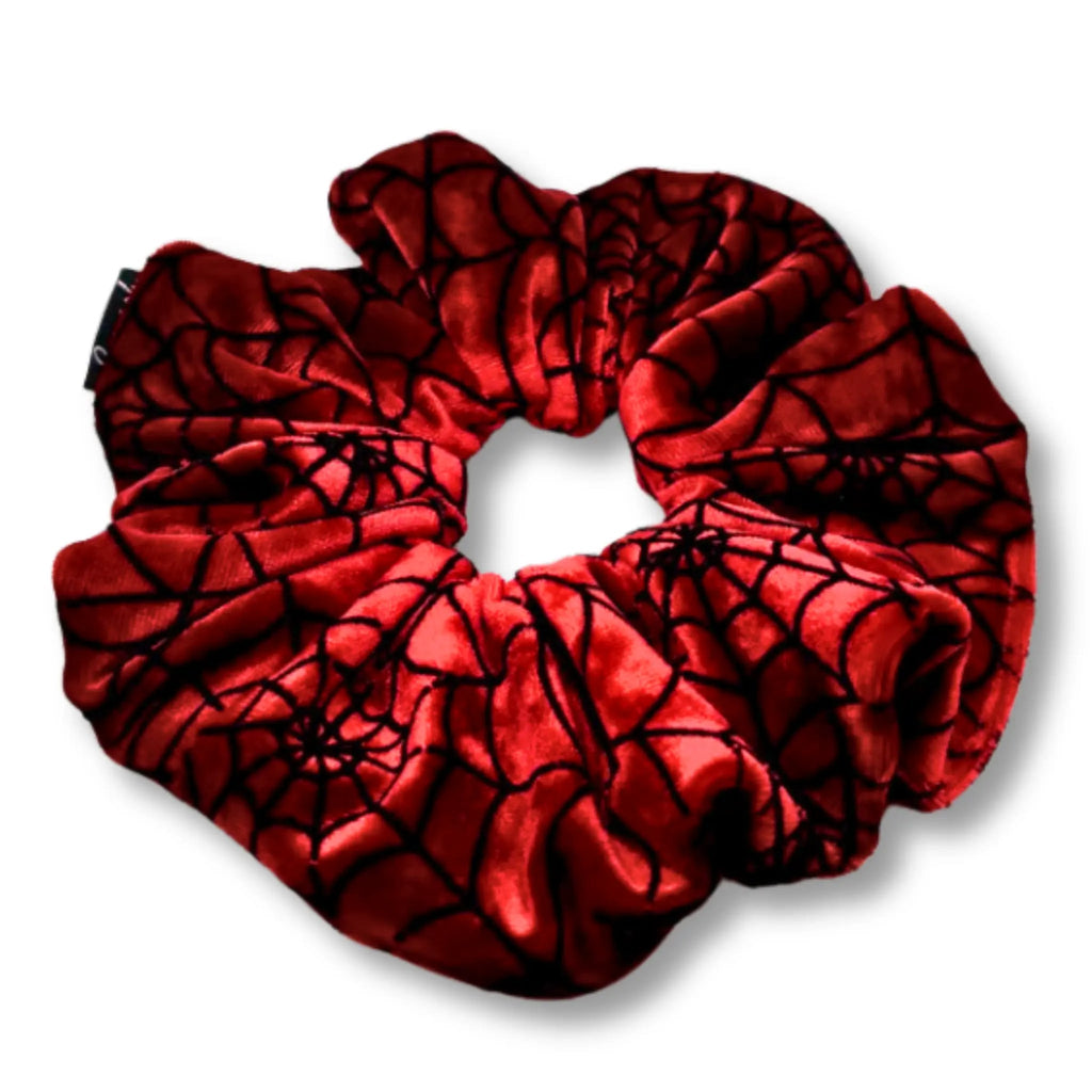 Red Spiderweb Crushed Velvet Scrunchie
