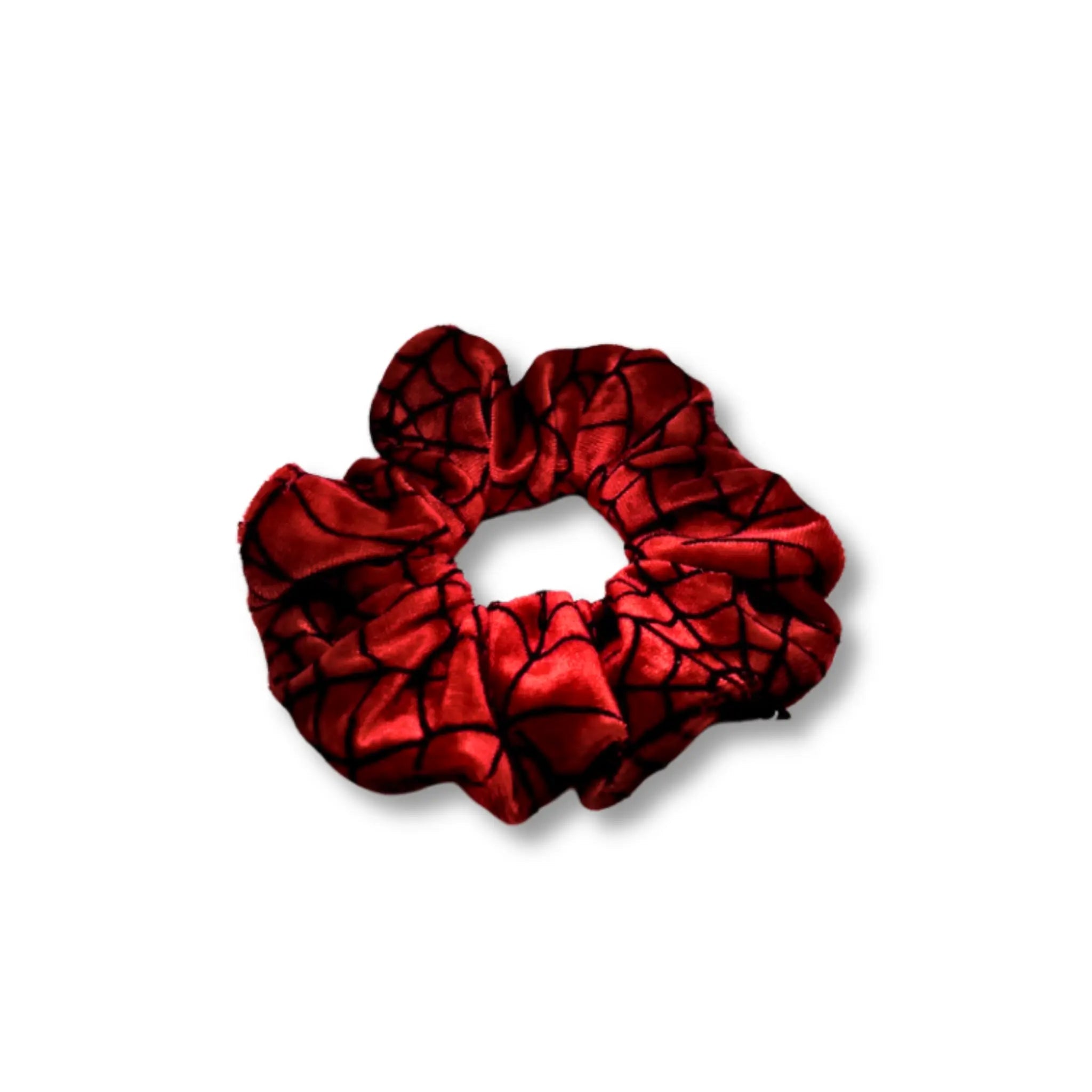 Mini Red Spiderweb Crushed Velvet Scrunchie