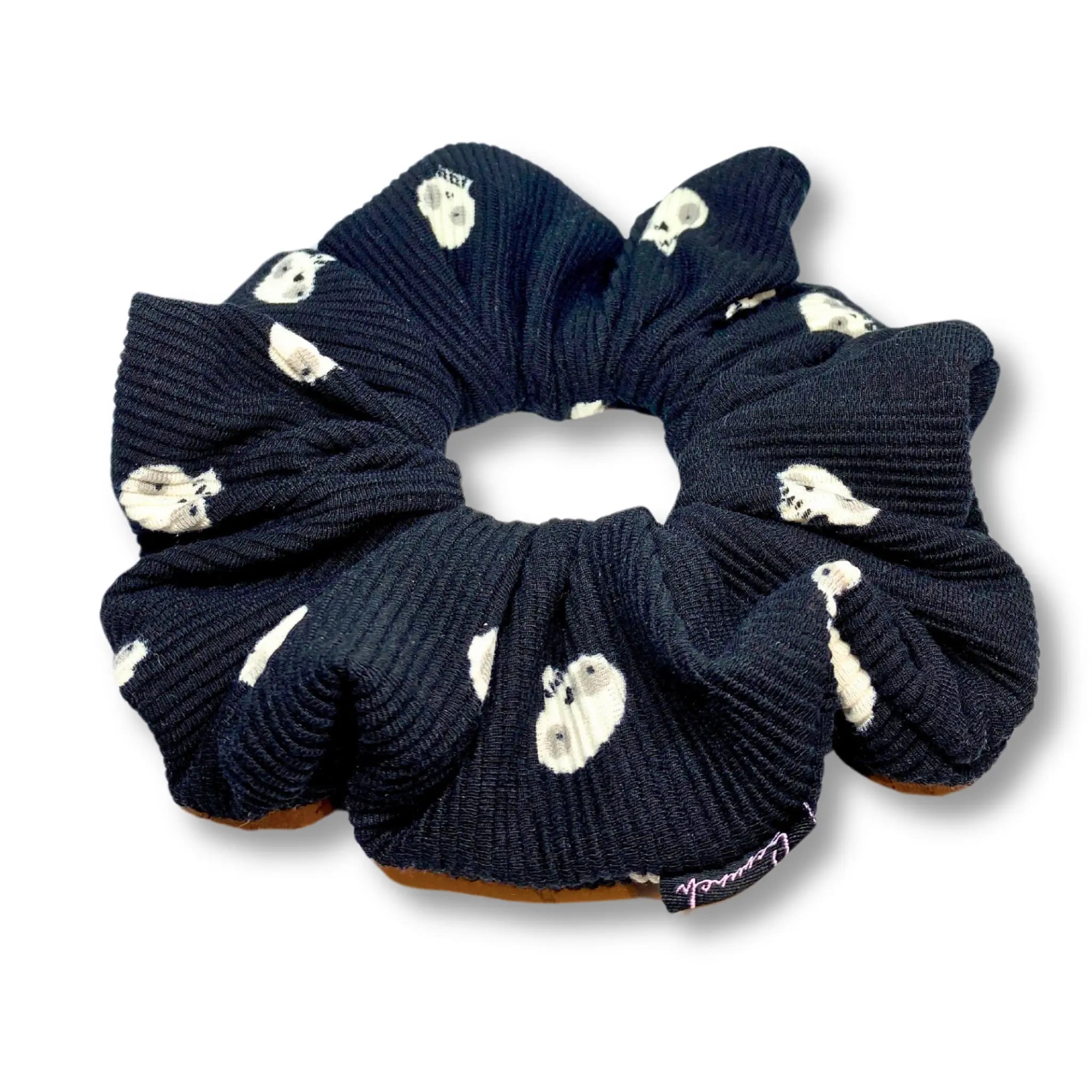 Black Skulls Halloween Ribbed Scrunchie