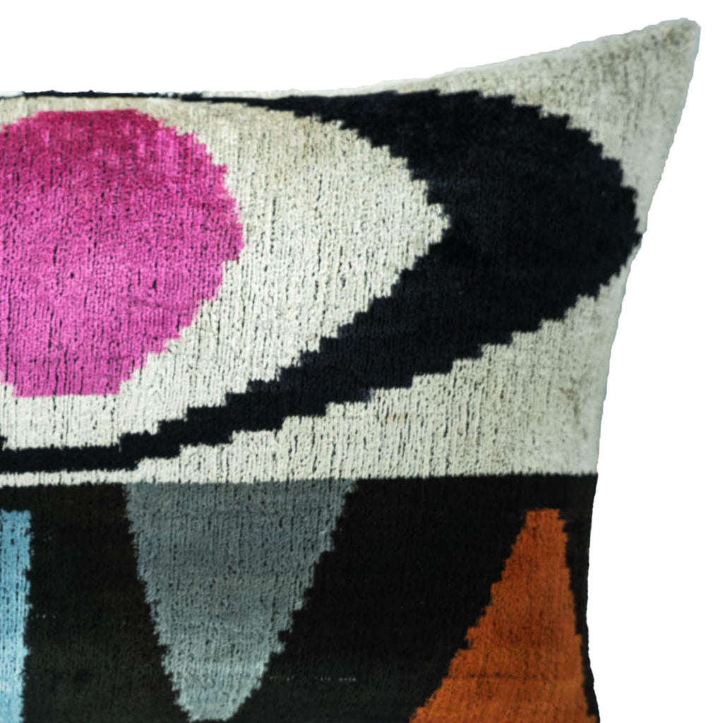 Eye of Ra Silk Velvet Ikat Throw Pillow Cover 16 X 24