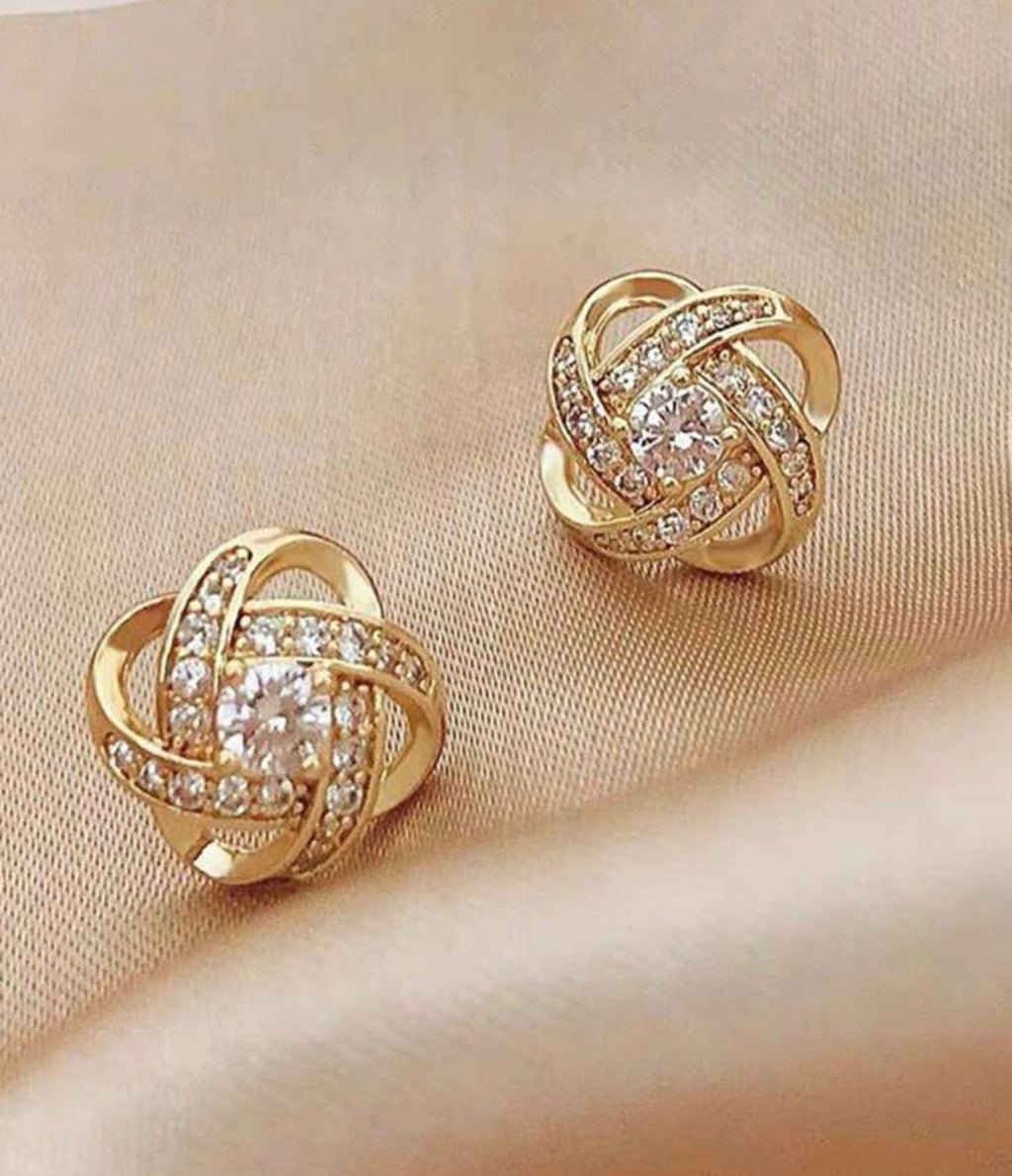 Dainty Gold or Silver and Crystal Twist Stud Earrings