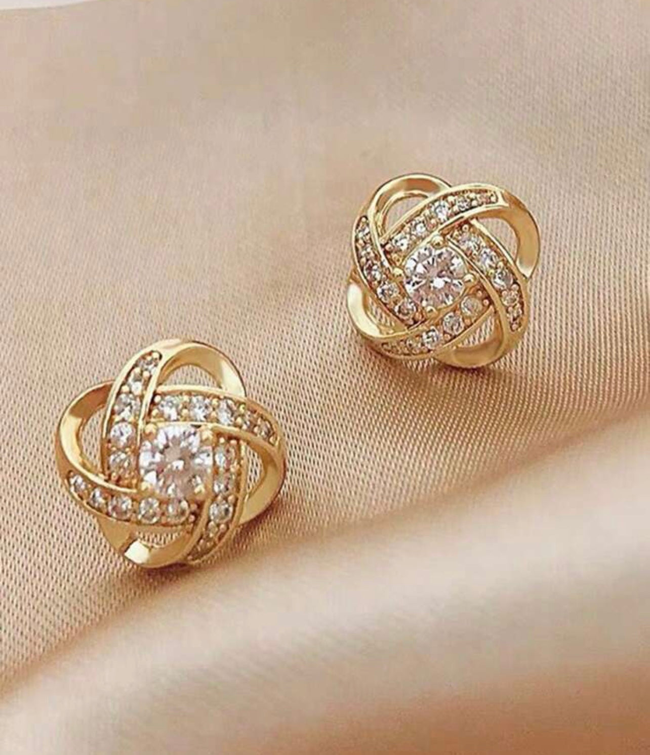 Dainty Gold or Silver and Crystal Twist Stud Earrings