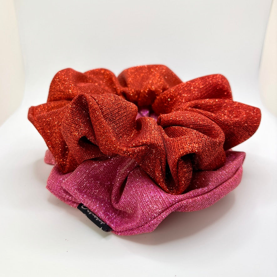 Pink & Red Sparkle Scrunchie Set