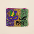 Beads Please Message Mardi Gras Mask Seed Beaded Mini Pouch Bag