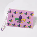 Mardi Gras Fleur de Lis Pattern Printed Pouch Bag / Clutch Bag with Wristlet