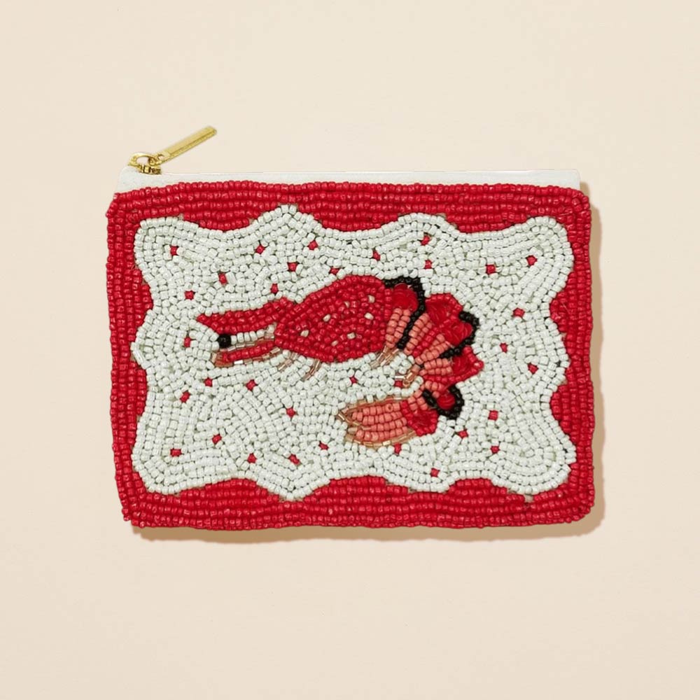 Lobster Seed Beaded Mini Pouch Bag