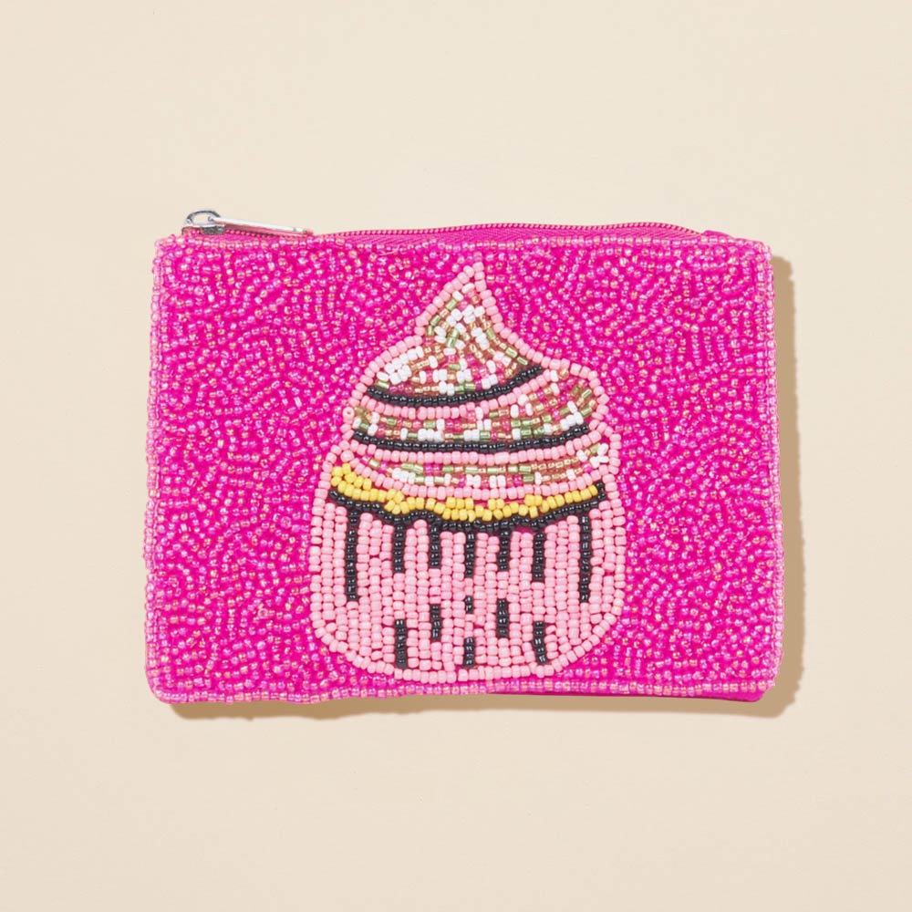 Cupcake Seed Beaded Mini Pouch Bag