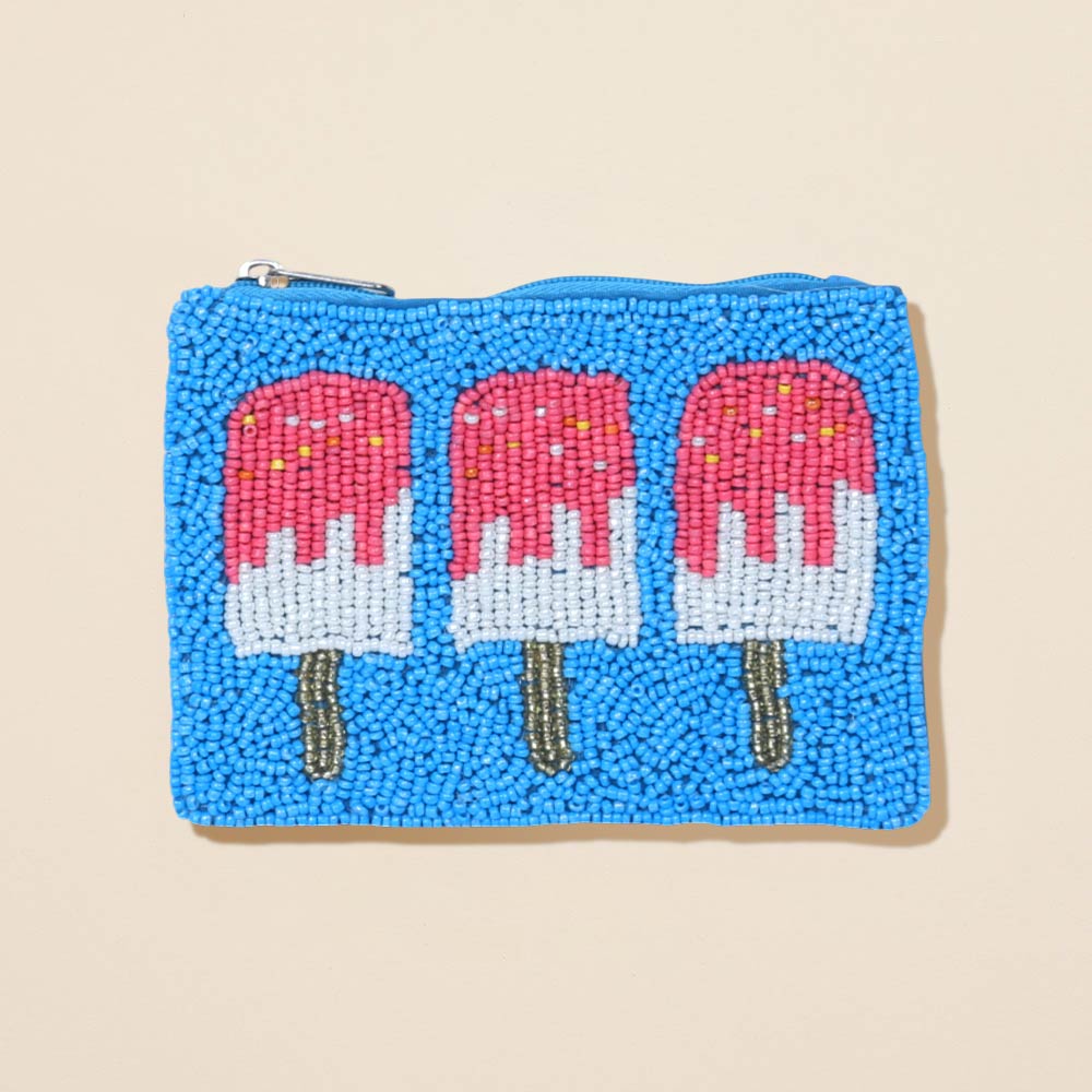 Triple Popsicle Seed Beaded Mini Pouch Bag