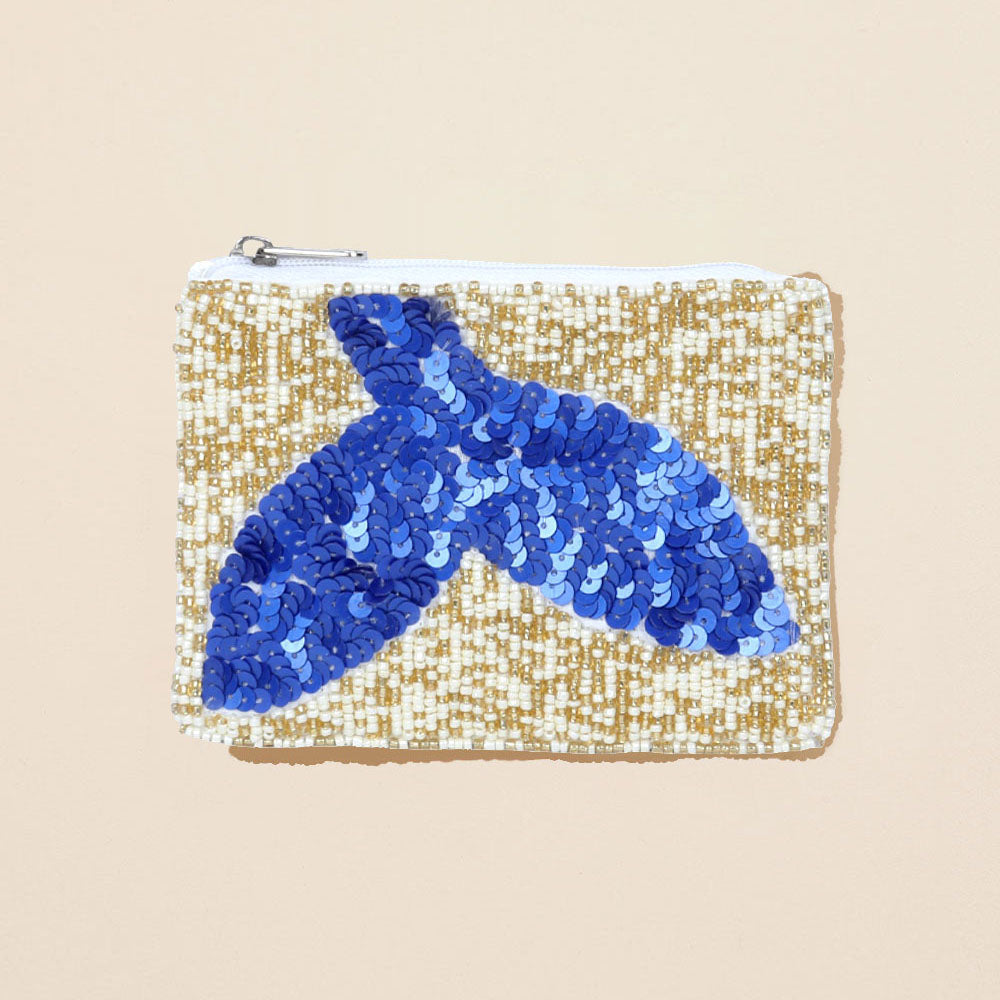 Whale Tale Sequin Seed Beaded Mini Pouch Bag