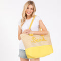 BEACH Message Embroidered Rope Handle Crochet Fabric Tote Beach Bag